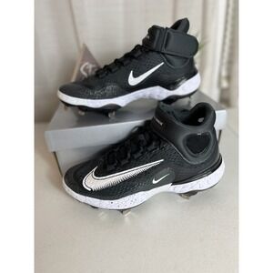 Nike Alpha Huarache Elite 4 Mid Black Metal Baseball Cleats Men Size 9 New!
